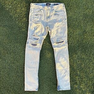 PacSun Men's 36x32 Stacked Skinny Moto Jeans Light Wash Distressed Biker Denim